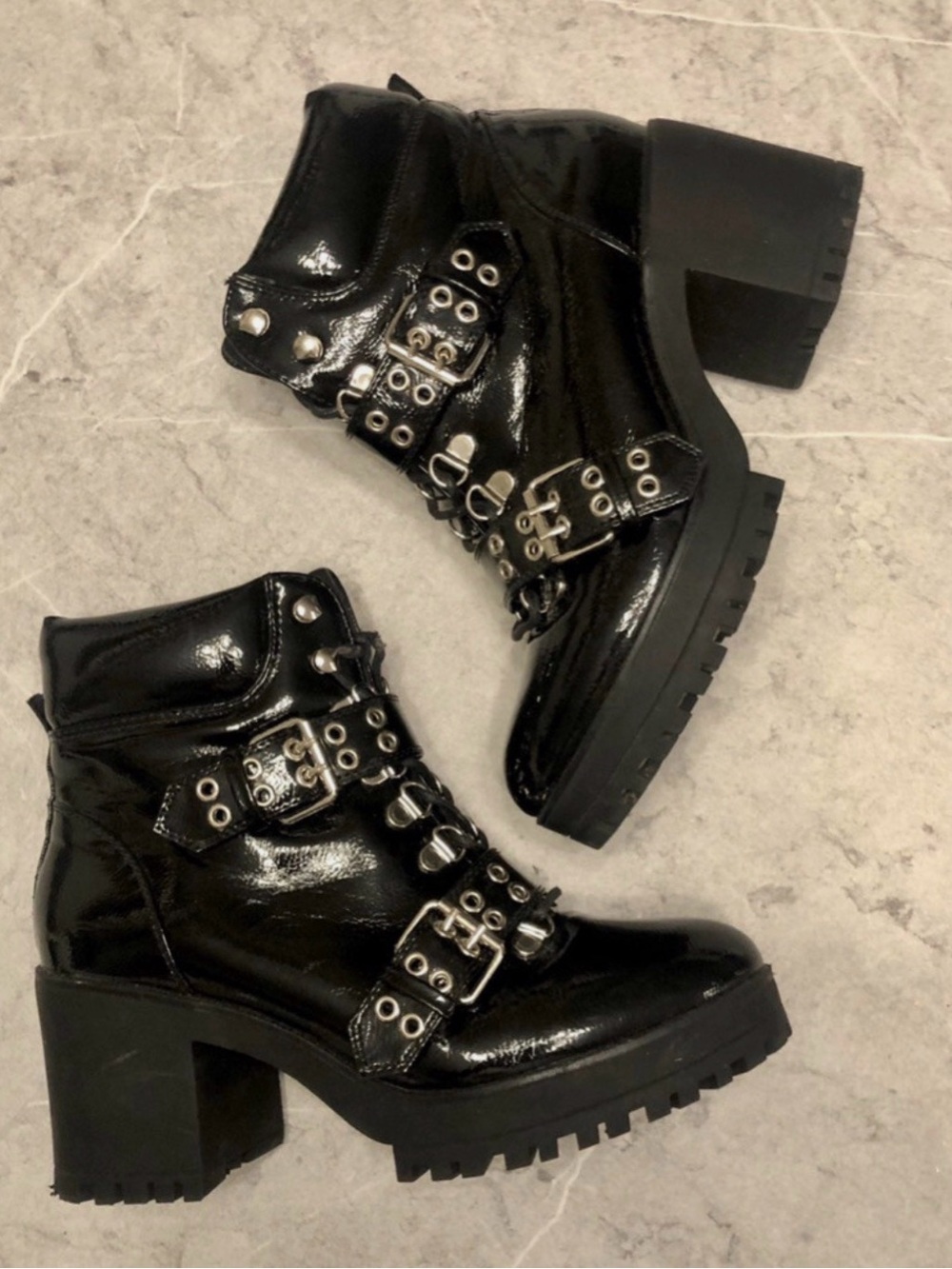 Nasty Gal Black Patent Lace-Up Buckle Combat Boots - Picture 4 of 5